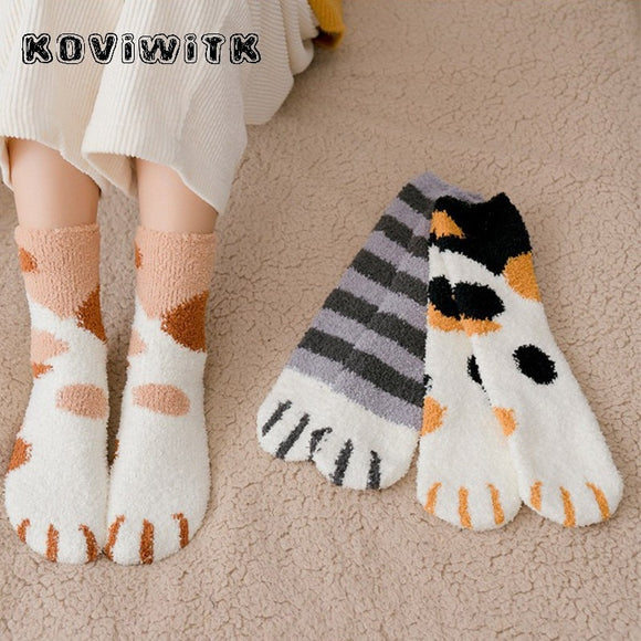 Fashion Womens Cats Paw Stripe Socks