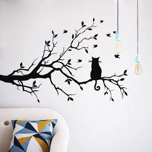 Cat on Tree Branch Wall Sticker